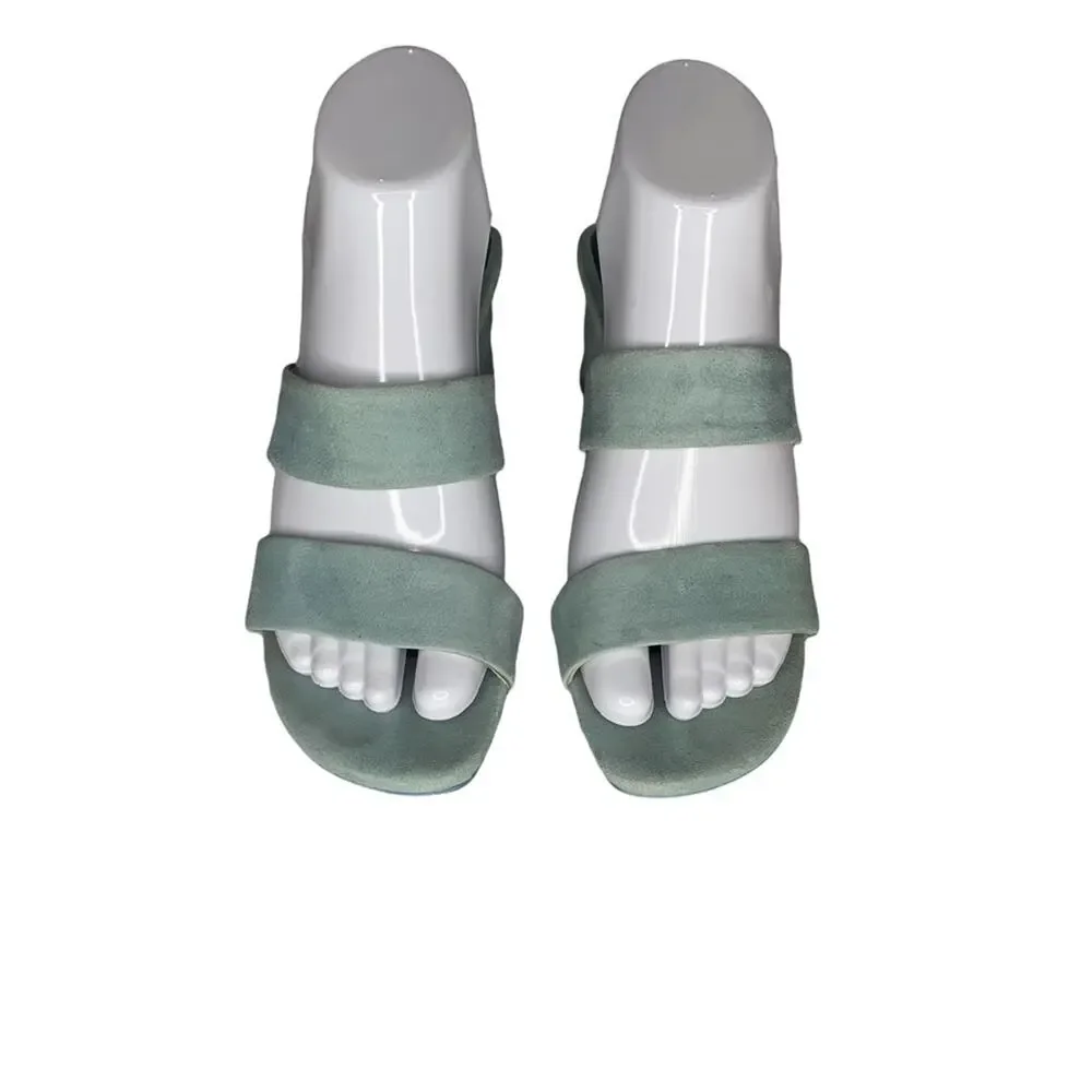 ZARA Sandals Size 6.5 (37) baby blue chunky 2.25" heels - Picture 3 of 14